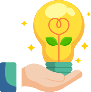 Illustration of a hand holding a lightbulb with a plant growing inside it.